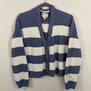 Pink Republic Blue and White Striped Cardigan Sweater Sz XL Cozy Cottagecore
